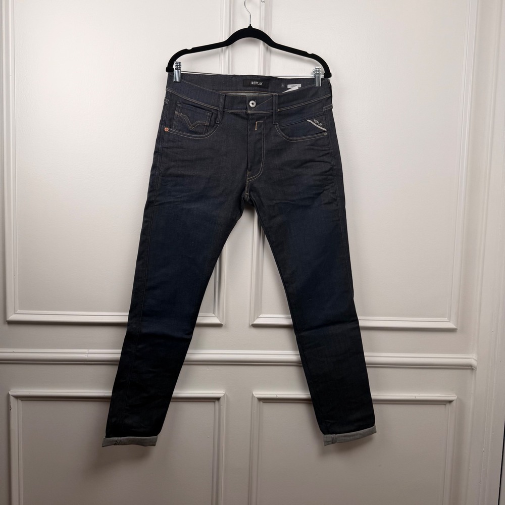 Replay Anbass Slim Fit Jeans Mens 31x32 Dark Indigo Blue Denim M914.000.P61 11